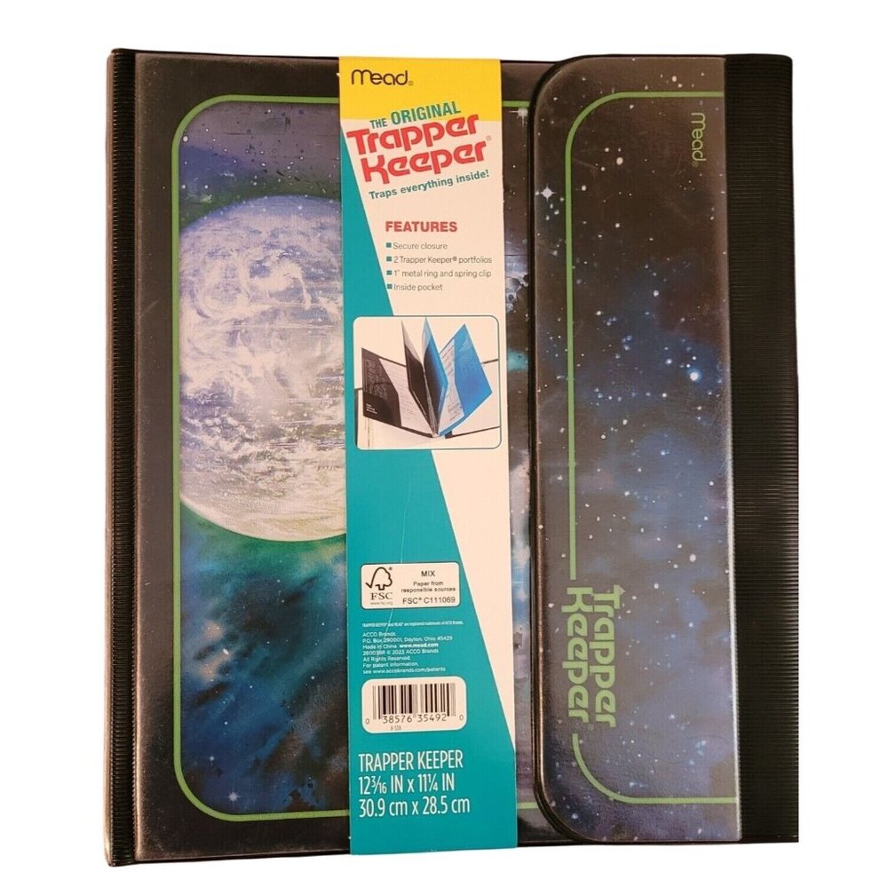 The Original Mead Trapper Keeper Binder Moon Space 1 in Ring 2 Portfolios Pocket